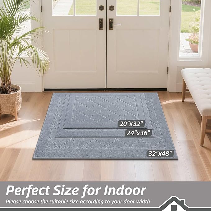 BEQHAUSE Dirt Trapper Door Mat 20" x 32", Doormat Non-Slip Entryway Rugs Washable, Dog Door Mat Stain Resistant and Absorbent Welcome Floor Mat for Front Back Door, Mud Wet Shoes & Paws, Grey