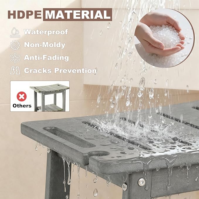 HDPE Shower Bench Seat for Shaving Legs, Waterproof Shower Stool with Storage Shelf for Bathroom,Grey