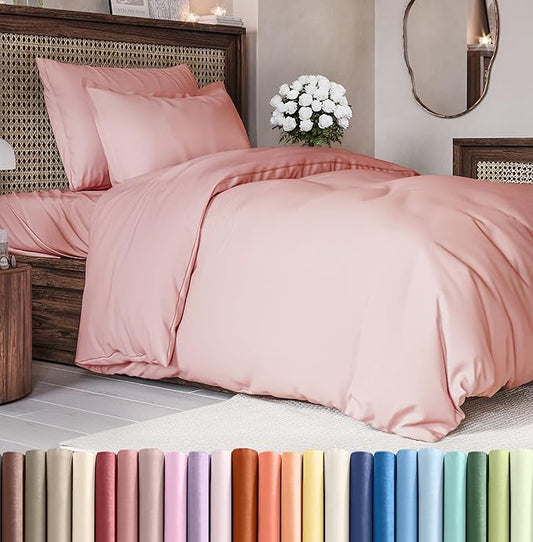 Duvet Cover Twin/Twin XL Size Set - Extra Soft Duvet Cover 68 x 90 with 1 Pillow Sham - Hotel Luxury, Easy Care and Fade Free with Zipper Closures & Ties - Comfy, Breathable Bedding Set (Baby Pink)