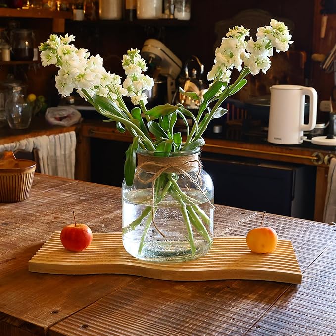 Houmury Glass Vases for Centerpieces Set of 4 Farmhouse 6 Inch Clear Large Vase Utensils Holder with Twine Ties Home Decor for Wedding Living Room Dining Table Office (4)