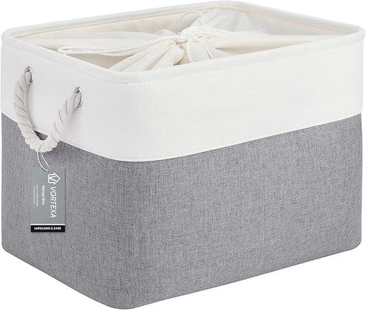 Large Storage Baskets- 16x12x12 inch Storage Bins for Shelves and Closet Organizing, Foldable Fabric Bin for Home Organization Clothes and Laundry (1-Pack, White&Gray)