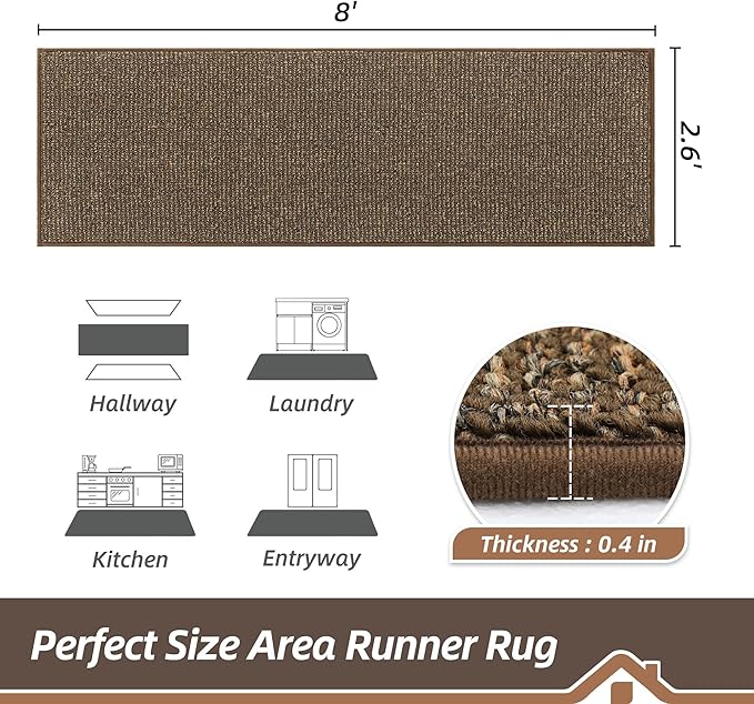 BEQHAUSE Hallway Runner Rugs 2.6x8, Hallway Rug Non-Slip Washable(Rolled-Up NO Creases), Runner Rug Absorbent Stain Resistant Hall Rug Carpet Runner, Entryway Rugs Floor Mat Laundry Room Rugs, Brown