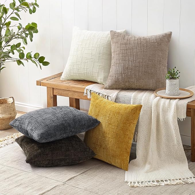 decorUhome Spring Oatmeal Chenille Throw Pillow Covers 20x20 Set of 2 Textured Slubby Couch Pillow Covers Farmhouse Accent Modern Neutral Decorative Pillow Cases for Bed Sofa Living Room