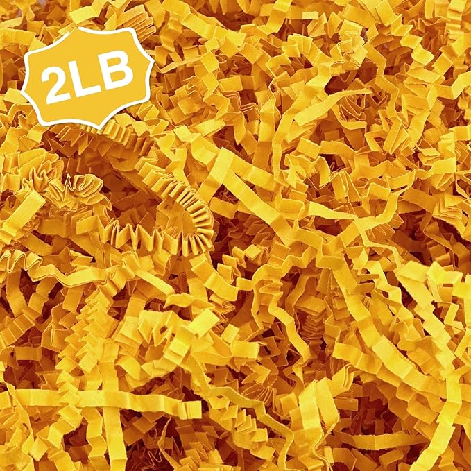 2LB Crinkle Paper Shred Filler for Gift Box Bag and Basket On Holidays(Orange-Yellow)