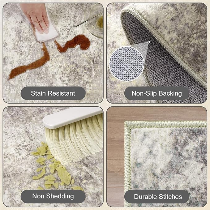 AREAMAY Washable Area Rug 5x7 - Neutral Modern Abstract Rugs, Soft Non Slip Thin Carpet with for Bedroom, Under Dining Room Table, Home, Office, Dorm, Office Rolling Chair - Brown Grey