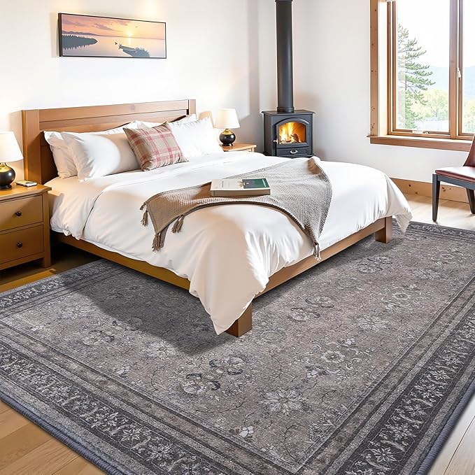 Vanmoos 5x7 Area Rugs for Living Room, Bedroom - Machine Washable, Non-Slip Bedside Rug, Large Soft Floor Carpet for Office, Dining Room, Farmhouse and Home Decor, Urban Luxe/Olive Brown