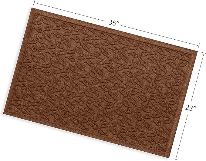 WaterHog Water Trapping Door Mat - Slip-Resistant Indoor/Outdoor Entrance Rug for Front Door, Entryways, Patios, Porch, Mudrooms, Hallway, Made in USA, Dogwood Leaf Collection, Dark Brown, 2' x 3'