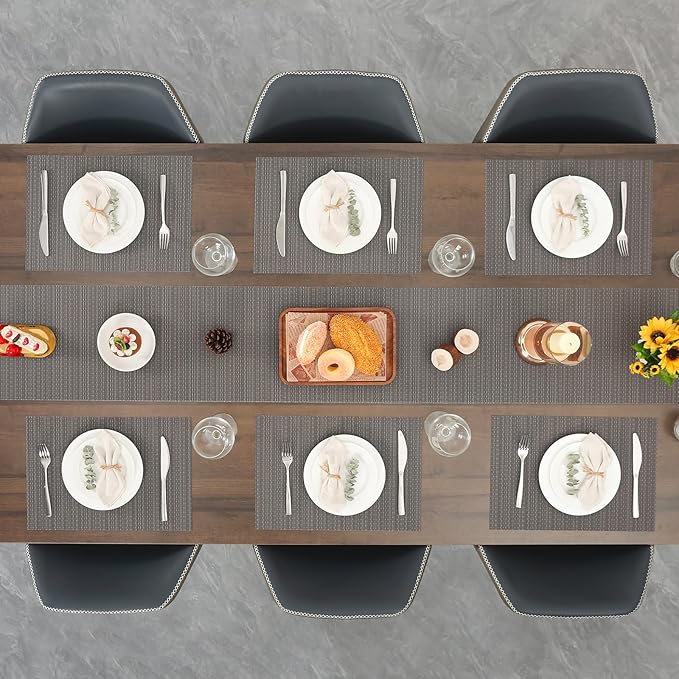 Myir JUN Placemats Set of 8, Vinyl Woven Placemats Place Mats Indoor Set of 8 Washable Table Mats Non-Slip Place mats for Dining Table (Dark Gray, Set of 8)