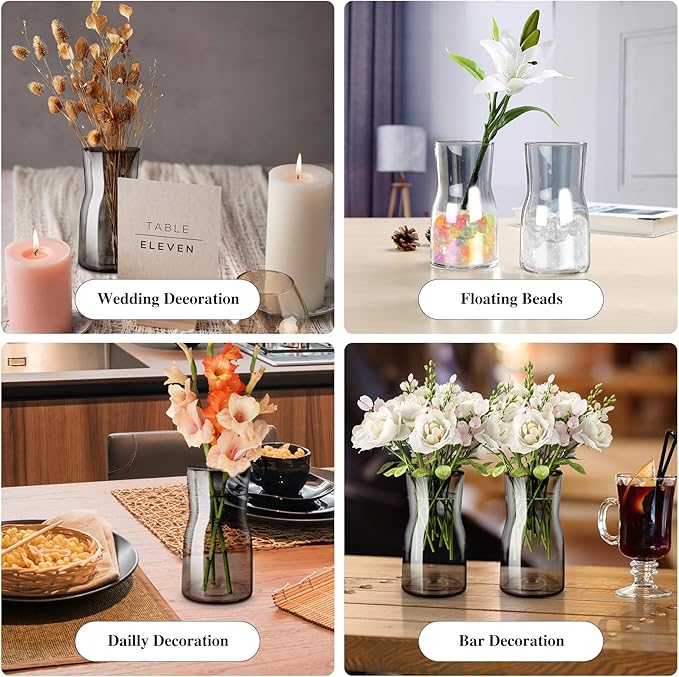 Clear Glass Flower Vase for Decor - Versatile Centerpiece for Fresh & Dried Flowers, Perfect for Home, Office, Wedding, Party & Hotel Decor (Gray)