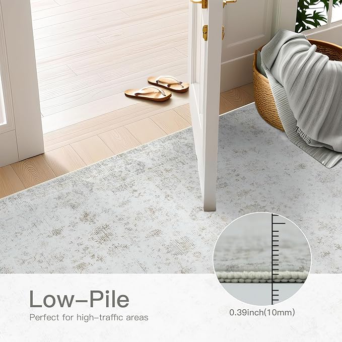 Dotiiorug Washable 8×10 Area Rugs for Living Room, Vintage Floral Rug Soft Non Slip Stain Resistant Boho Carpet for Bedroom Dinning Room Kitchen Home Office 02 Beige