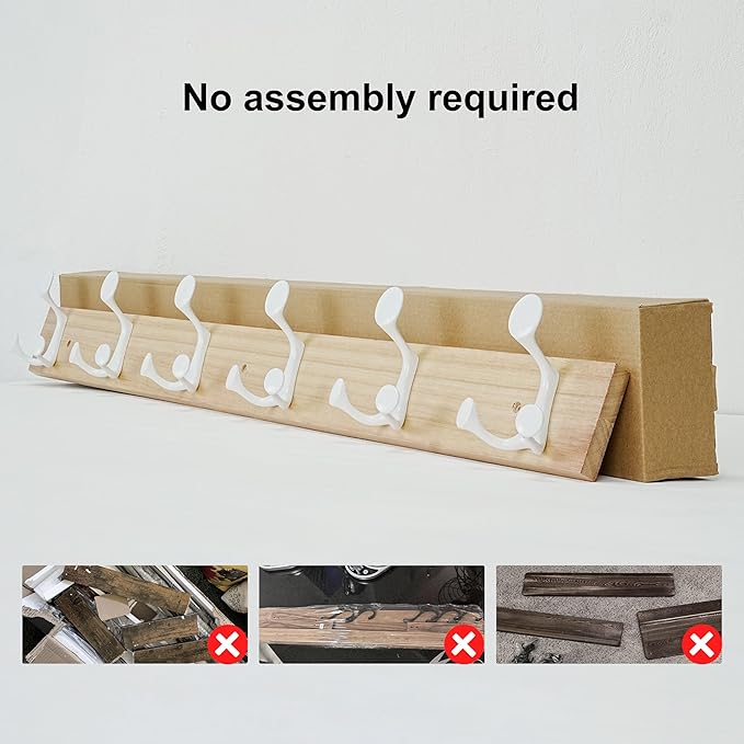 SKOLOO 39-Inch Natural Wood Coat Rack Wall Mount with 6 Triple Hooks - Ideal for Family Entrances, Classrooms, and Pet Supplies Storage - Perfect Coat Hooks for Wall
