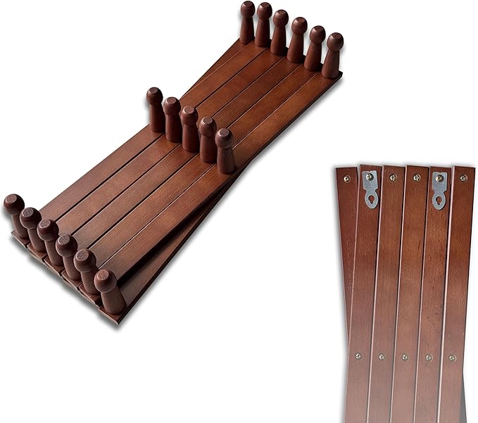 Expandable Wooden Coat Rack Hanger – Accordion Wall Mounted Pine Wood Hooks – Hand Made Vintage Expending Pegs – Hang Coat, Jacket, Hat, Leash, Towel, Mug, Bag – 17 Hook, Dark Walnut