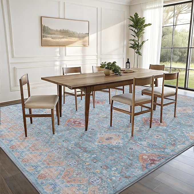 Vanmoos 6x9 Area Rugs for Living Room, Bedroom - Machine Washable, Non-Slip Bedside Rug, Large Soft Floor Carpet for Office, Dining Room, Farmhouse and Home Decor, Charm/Turquoise