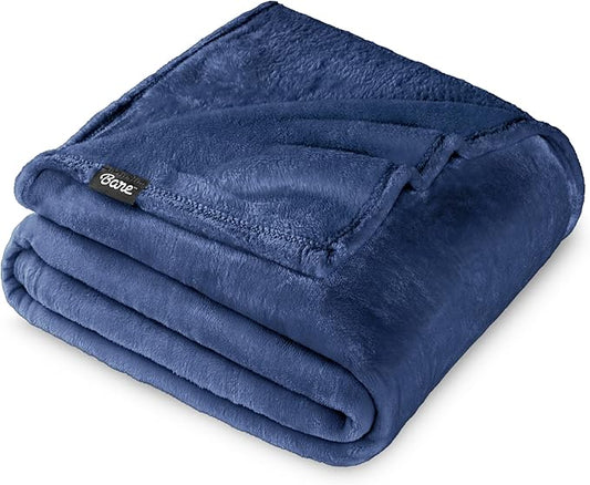 Bare Home Fleece Blanket - Full/Queen - Ultra-Soft Lightweight for Bed, Sofa, and Couch - Luxury Microplush - Cozy Warm Blanket (Full/Queen, Dark Blue)