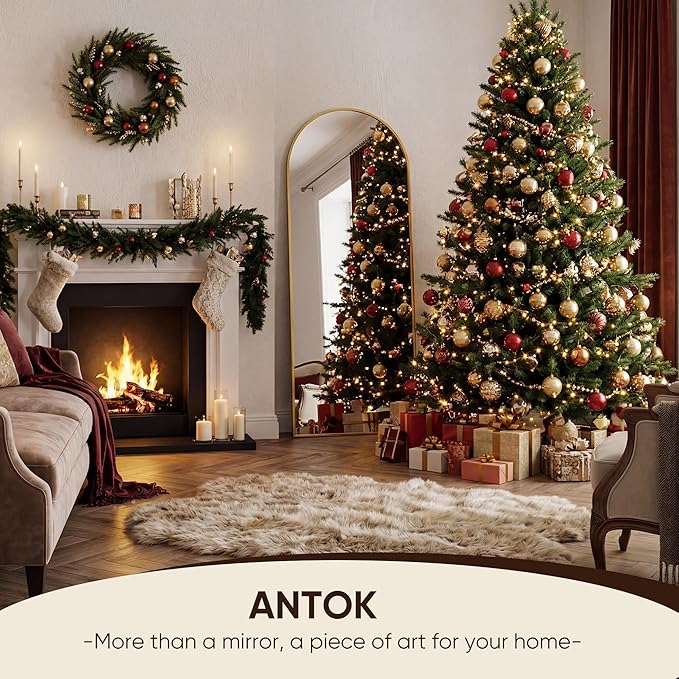 Antok Full Length Mirror, 59"x18" Floor Mirror, Arched Floor Standing Freestanding Arch Full Body Mirrors with Stand for Bedroom, Hanging Mounted for Living Room Cloakroom,Gold
