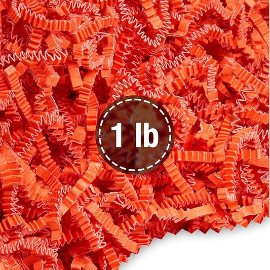 FRILLZ Crinkle Cut Paper Shred Filler for Baskets, Gifts, Packing and Protecting your Halloween, Fall Festival, Birthday and other events (1 pound, Orange)
