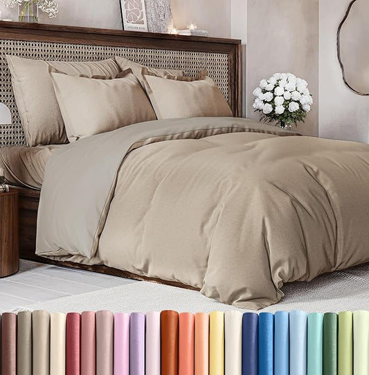 CGK Unlimited Duvet Cover King Size Set - Extra Soft King Size Duvet Cover 104 x 90 with 2 Pillow Shams - Hotel Quality w/Zipper Closures & Ties - Bedding and Bed Linens Set (Heathered Beige)