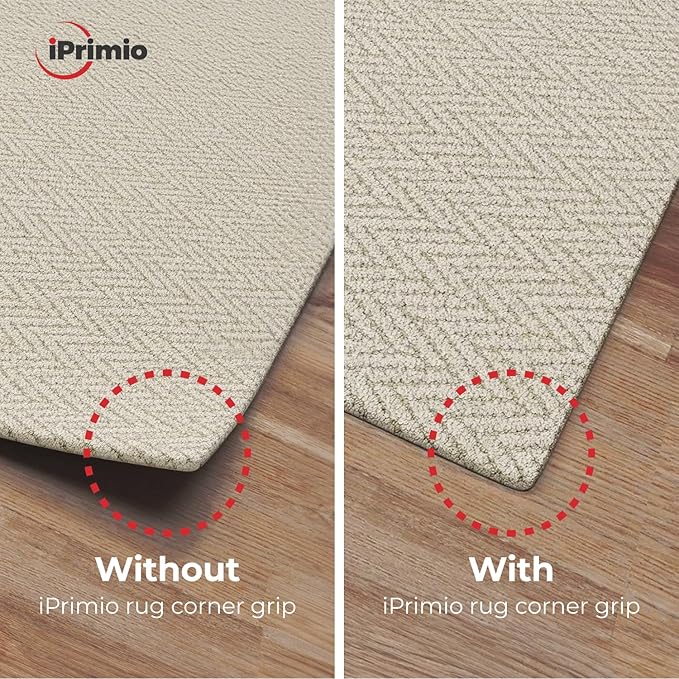 iPrimio Rug Gripper - Pack of 8 Secure Rug Corner Grippers for Indoor and Outdoor Use - Helps Prevent Curling and Slipping - Ideal Carpet Corners to Keep from Curling - 7.5 x 7.5 Inches