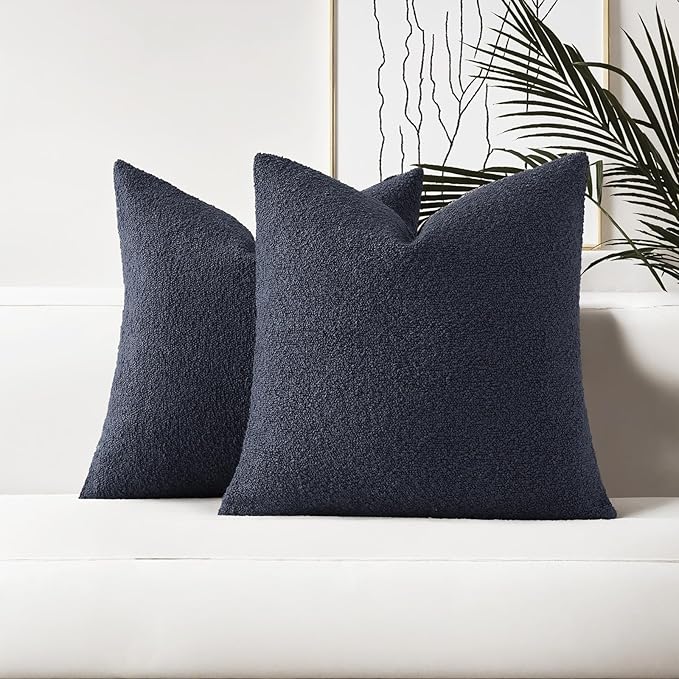 HAUSSY Set of 2 20x20 Decorative Throw Pillow Covers, Soft Cozy Textured Boucle Couch Cases, Home Decor for Couch Bed Living Room, Navy Blue