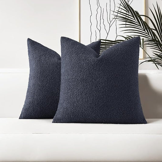 HAUSSY Set of 2 20x20 Decorative Throw Pillow Covers, Soft Cozy Textured Boucle Couch Cases, Home Decor for Couch Bed Living Room, Navy Blue