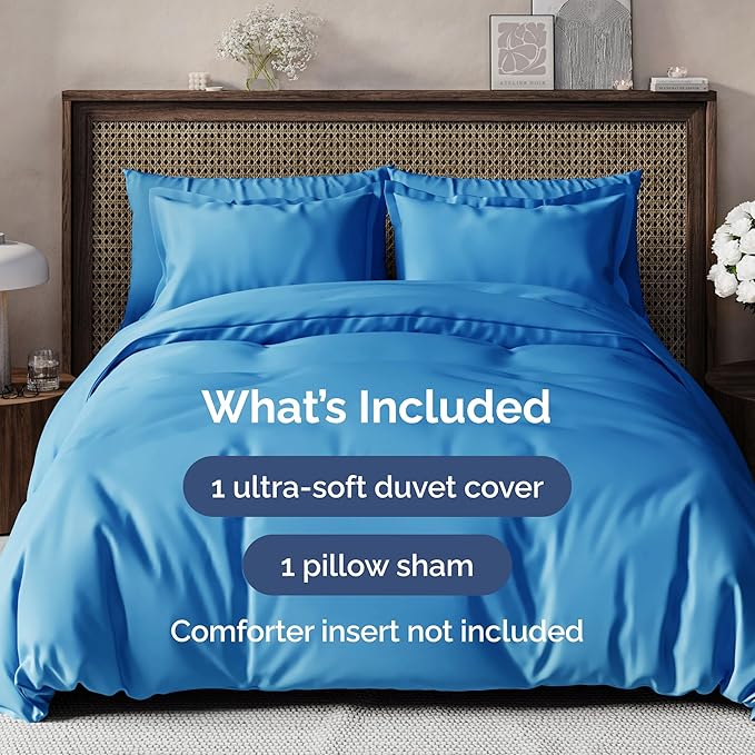 Duvet Cover Twin/Twin XL Size Set - Extra Soft Duvet Cover 68 x 90 with 1 Pillow Sham - Hotel Luxury, Easy Care and Fade Free with Zipper Closures & Ties - Comfy, Breathable Bedding Set (Royal Blue)