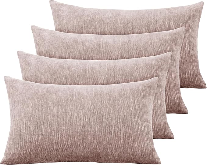 Set of 4 Blush Pink Throw Pillow Covers 12x20 Inch, Neutral Boho Farmhouse Aesthetic Decorative Pillow Cases for Couch, Sofa, Living Room & Bed, Chenille Pillow Cases, Stylish Home Decor, 30x50 cm