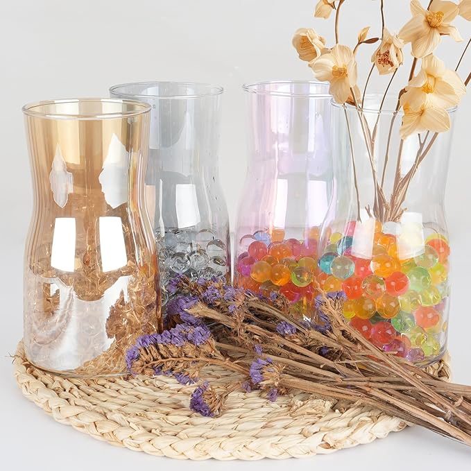 8 Inch Iridescent Glass Vase - Modern Boho Style Centerpiece for Flowers, Home Decor, Wedding, Housewarming & Office Accent (Irised)