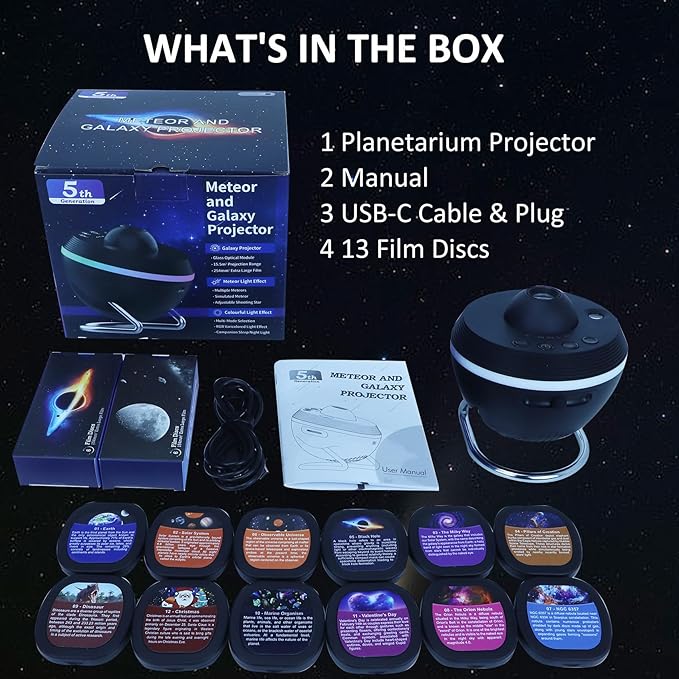 Star Projector,Galaxy Projector for Bedroom,Planetarium Space Ceiling Starry Sky Night Light with 13 Galaxy Discs,Meteor & Lighting Effects,Sky Light for Kids Adults Party Home Decor,Christmas Gift