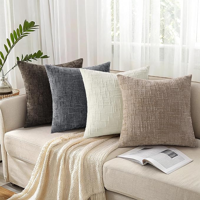 decorUhome Spring Oatmeal Chenille Throw Pillow Covers 20x20 Set of 2 Textured Slubby Couch Pillow Covers Farmhouse Accent Modern Neutral Decorative Pillow Cases for Bed Sofa Living Room