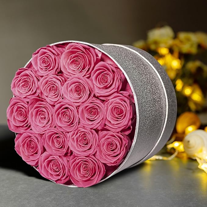 17 Pink Flowers in Glitter Box, Birthday Gifts for Women, Preserved Flowers, Mothers Day Roses Gift for Mom