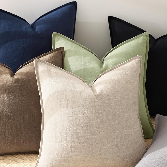 decorUhome Spring Decorative Linen Euro Sham Throw Pillow Covers 24x24 Inch Set of 2 Khaki Brown Pillow Covers with Flange Edges Soft Farmhouse Boho Accent Pillow Cases for Couch Bed Living Room