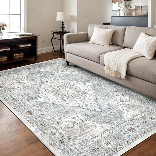 Dotiiorug Area Rug 5×7 Washable Rugs for Bedroom, Vintage Floral Rug Soft Non Slip Stain Resistant Carpet for Living Room Dinning Room Kitchen Home Office Blue Green Multi