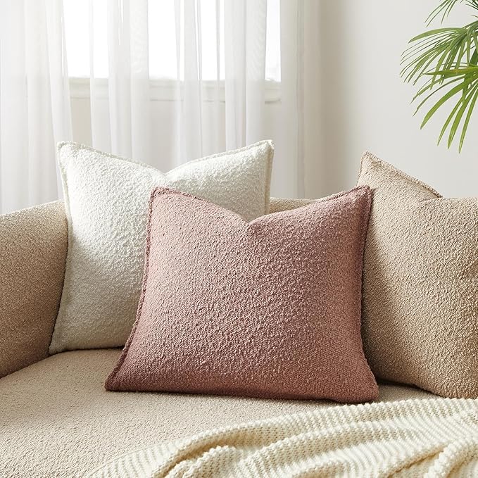 JUSPURBET Throw Pillow Covers 20x20 Set of 2 Decorative Pillow Covers for Couch Sofa Bed Cozy Boucle Textured Cushion Covers Cases with Invisible Zipper for Living Room Home Decor,Jam