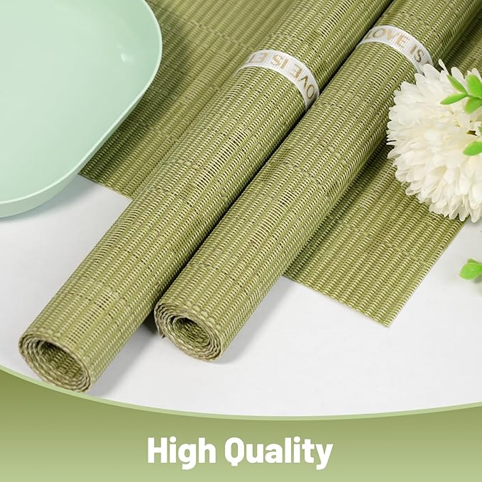 Placemats Set of 12，Christmas Non-Slip PVC Weave Table Mats Easy to Clean，Heat Resistant Place Mats for Kitchen Dining Table Decoration Indoor Outdoor，Pea Green