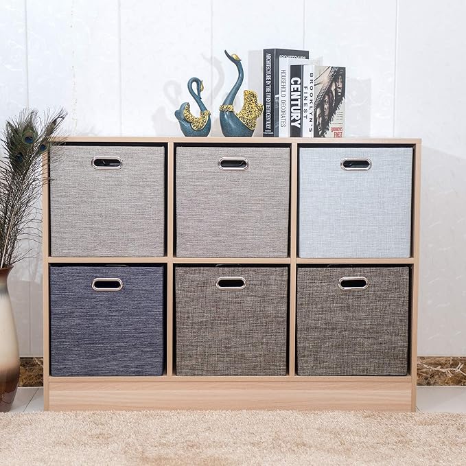 Foldable Storage Bins,13×13 Storage Cubes Basket Containers for Shelf Cabinet Bookcase Boxes,Thick Fabric Drawers - Set of 2, Coffee