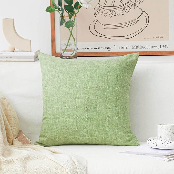 Home Brilliant Green Spring Pillow Covers Burlap Textured Solid Linen Sage European Cushion Cover Sham for Bench Decor, 24x24inch (60cm), Grass Green