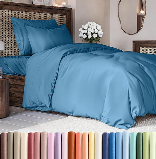 CGK Unlimited Duvet Cover Twin/Twin XL Size Set - Extra Soft Duvet Cover 68 x 90 with 1 Pillow Sham - Hotel Quality, Fade Free w/Zipper Closures & Ties - Bedding and Bed Linens Set (Denim Blue)