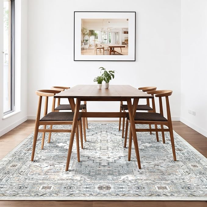 Dotiiorug Area Rug 8×10 Washable Rugs for Bedroom, Vintage Floral Rug Soft Non Slip Stain Resistant Carpet for Living Room Dinning Room Kitchen Home Office Blue Green Multi