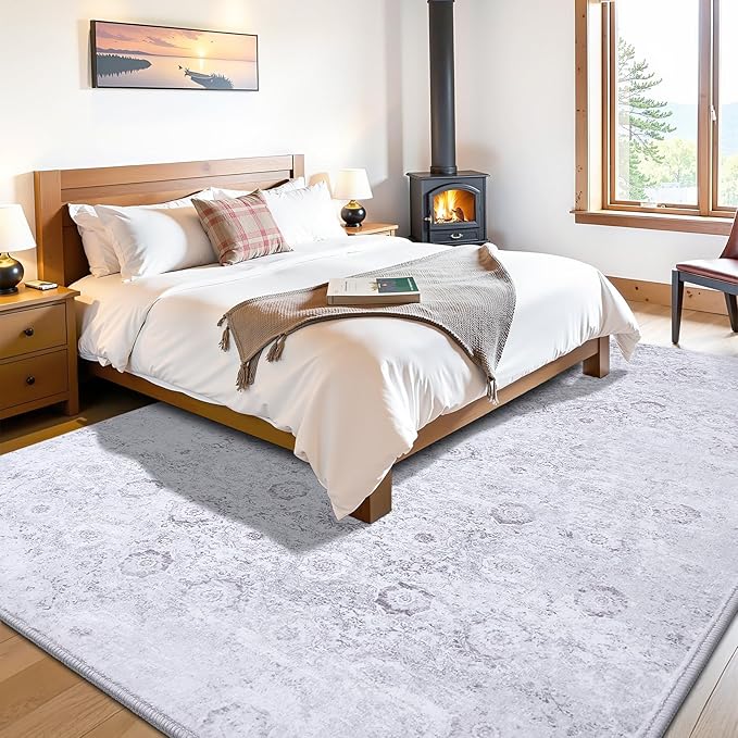 Vanmoos 5x7 Area Rugs for Living Room, Bedroom - Machine Washable, Non-Slip Bedside Rug, Large Soft Floor Carpet for Office, Dining Room, Farmhouse and Home Decor, Nordic Serenity/Grey