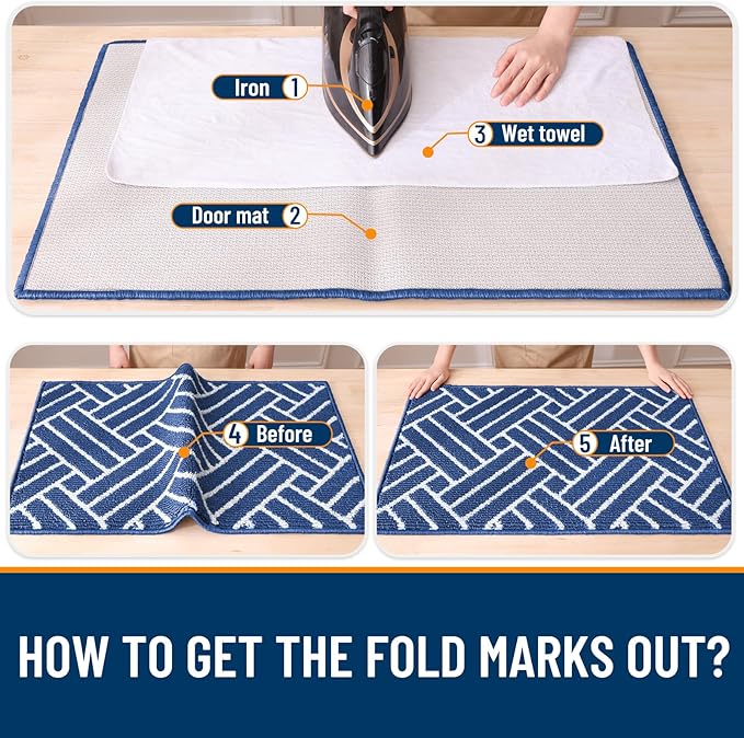OLANLY Indoor Door Mat, 48x32 Inch, Dirt Resistant and Absorbent, Non-Slip Rubber Backing Floor Mats, Easy Clean Low-Profile Doormat for Entryway, Front Door, and Inside Entrance, Navy