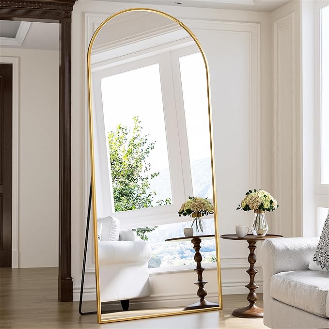 Antok Full Length Mirror, 71"x28" Arched Floor Mirror, Mirror Full Length with Stand, Wall Mounted Mirrors for Living Room Bedroom,Gold