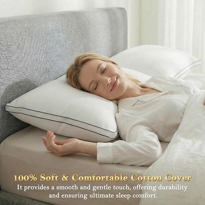 Homotive Feather Pillows Standard Size Set of 2 Goose Down Pillows with 100% Breathable Cotton Cover, Hotel Collection Bed Pillows for Sleeping, Soft Support for Back, Stomach and Side Sleepers