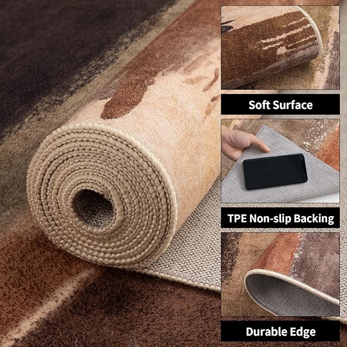 Ciicool Modern Abstract Area Rug 2x3 Washable Small Entryway Rugs, Black Brown Non-Slip Low Pile Throw Entry Rug, Foldable Kitchen Bathroom Rugs Floor Carpet for Entrance Bedroom Indoor Doormat