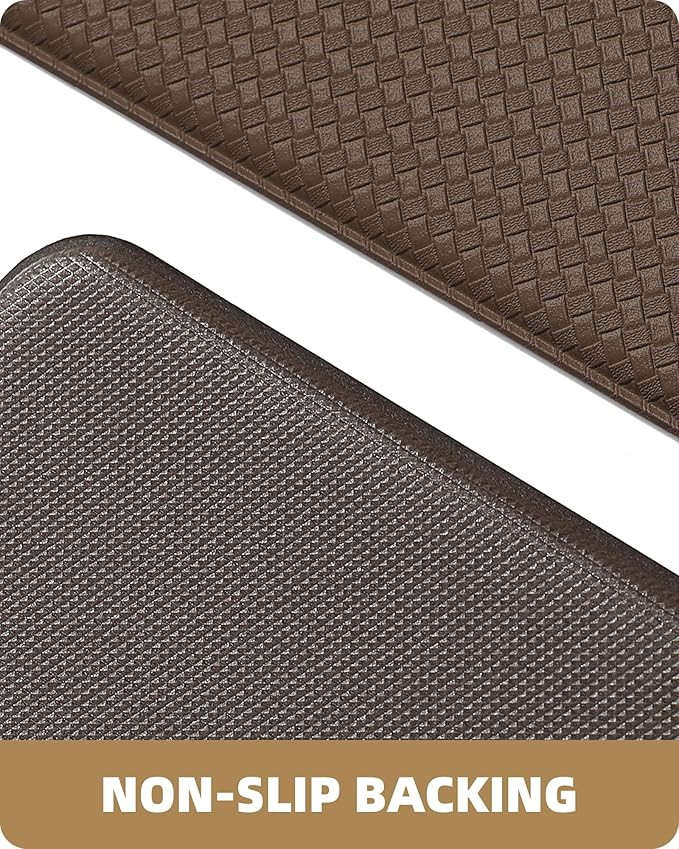 Color&Geometry Anti Fatigue Cushion Padded Kitchen Mat for Floor - 17x29+17x59,Easy Clean, Waterproof & Oil Proof, Anti Slip, Foam Rubber Runner Rug for Front Sink Comfort Standing, Brown Set of 2