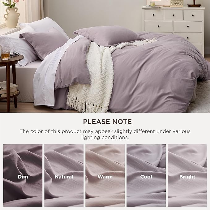 Bedsure Dusty Purple Duvet Cover Twin/Twin XL Size - 2 Pieces Prewashed Cotton-Like Extra Soft Bedding Set, Includes 1 Twin Duvet Cover 68x90 Inches with Zipper Closure & 1 Pillow Sham, No Comforter