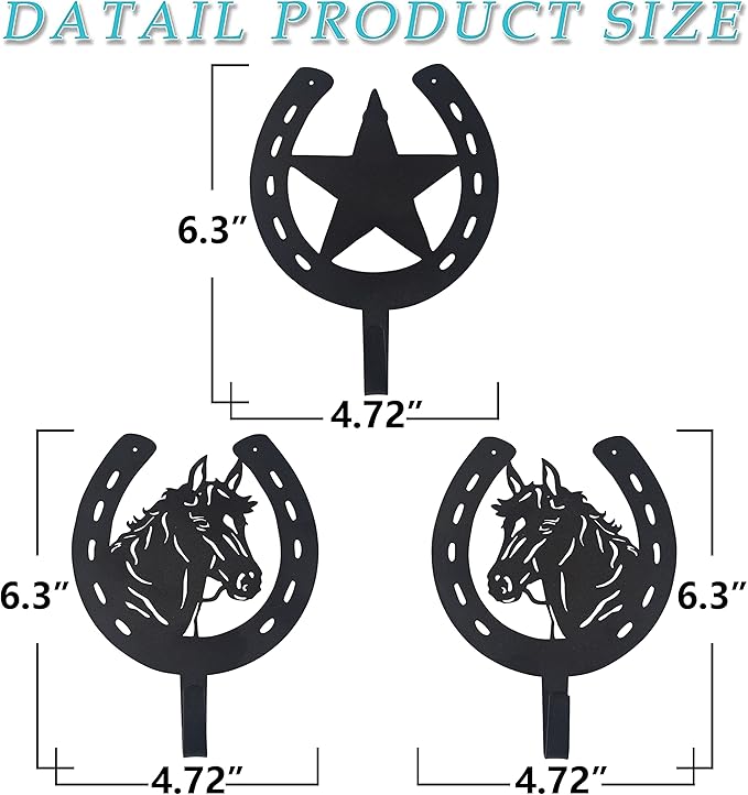 3PCS Horse Star Rustic Ranch Horse Head Hook Coat Hooks, Key Hooks
