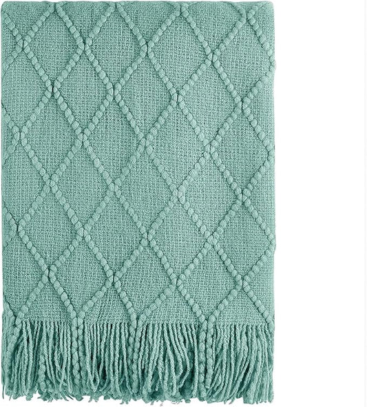 BOURINA Dark Cyan Throw Blanket 50x60 Inches Throw Textured Solid Soft Sofa Couch Decorative Knit Blanket