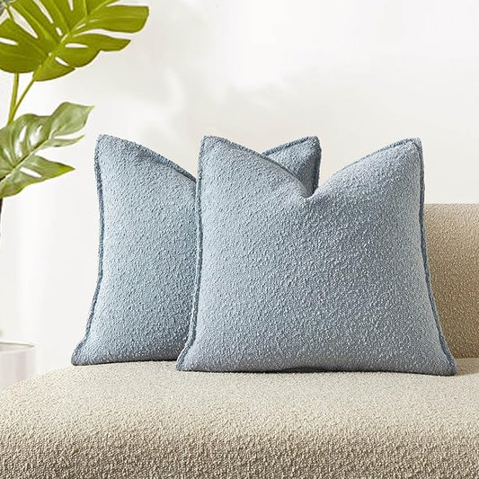 JUSPURBET Light Blue Decorative Pillow Covers 22x22 Set of 2 Throw Pillow Covers for Couch Sofa Bed Cozy Boucle Textured Cushion Covers Cases with Hidden Zipper for Living Room Home Decor