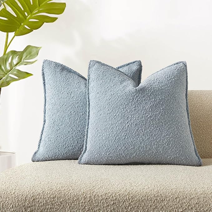 JUSPURBET Light Blue Decorative Pillow Covers 18x18 Set of 2 Throw Pillow Covers for Couch Sofa Bed Cozy Boucle Textured Cushion Covers Cases with Hidden Zipper for Living Room Home Decor