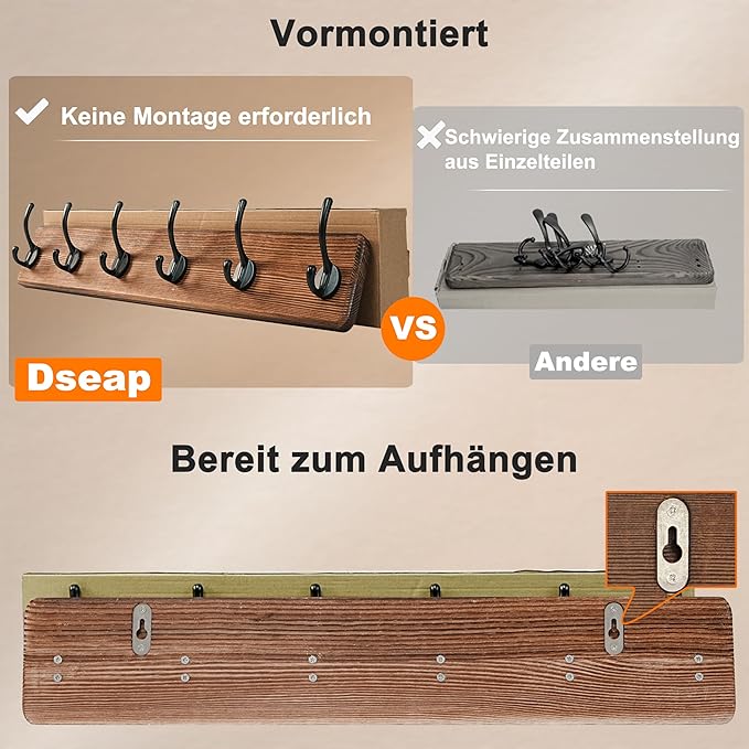 Dseap Coat Rack Wall: 38-1/4" Long, Patented, Heavy-Duty, 10-Double-Hooks Wooden Wall Mounted Coat Rack Coat Hanger Hook Rail for Winter Coats Hat Jacket Clothing, Black